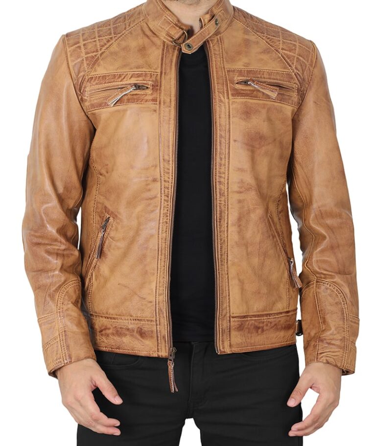 Mens Hand Waxed Cafe Racer Motorycle Style Leather Jacket