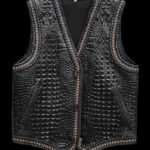 Gator Embossed Leather Biker Vest - 100% Handcrafted