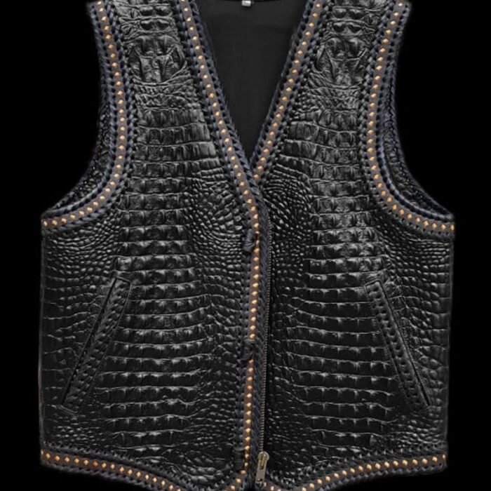 Gator embossed leather vest for bikers. 100% handcrafted vest.