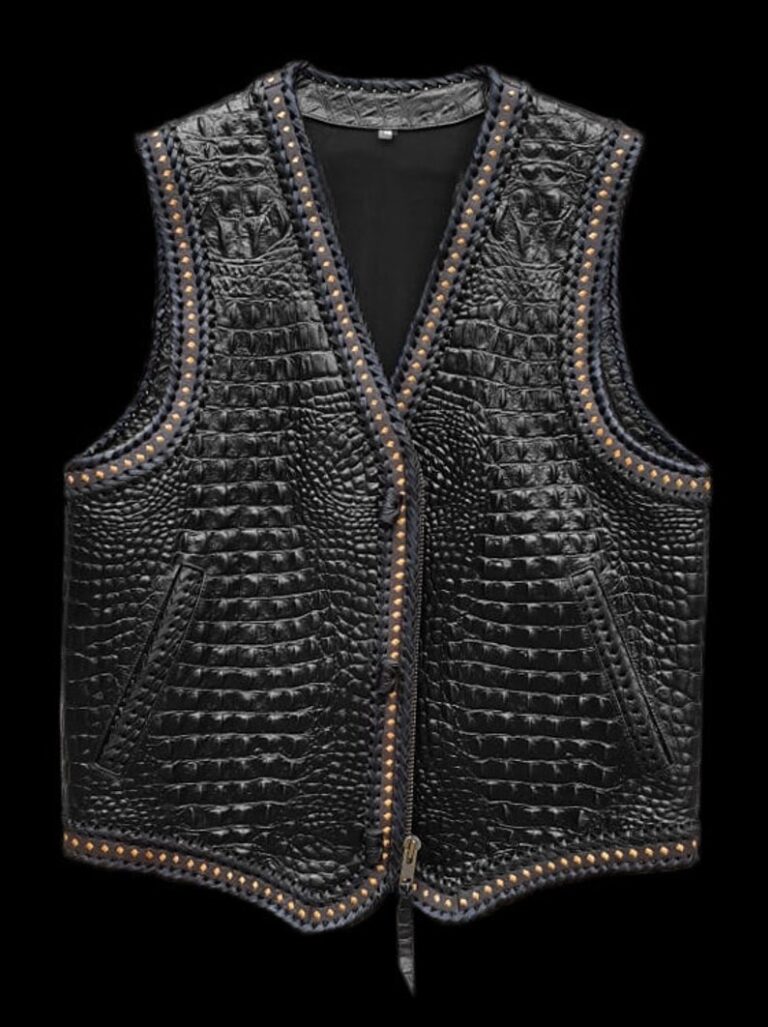 Gator embossed leather vest for bikers. 100% handcrafted vest.