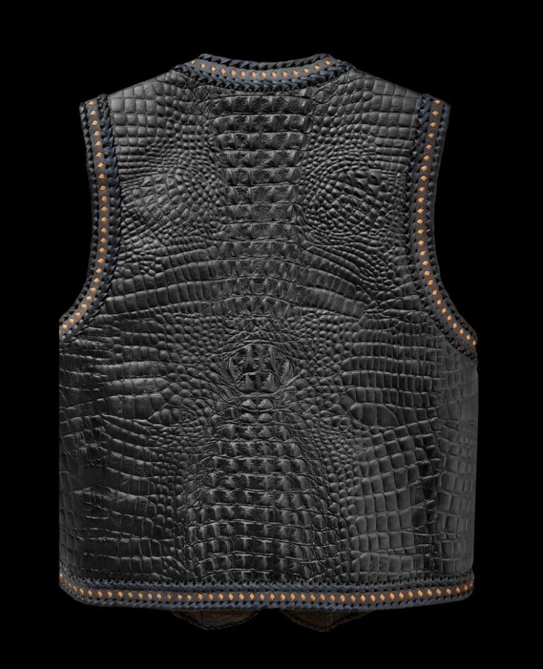 Gator embossed leather vest for bikers. 100% handcrafted vest.