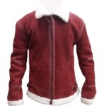 Mens Red Suede Shearling Jacket Handmade Suede Leather Faux Fur Jacket Winter Fur Jacket for Christmas