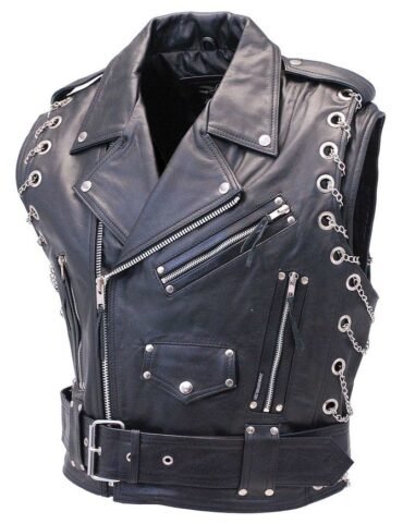 Chromed Out Leather Motorcycle Vest