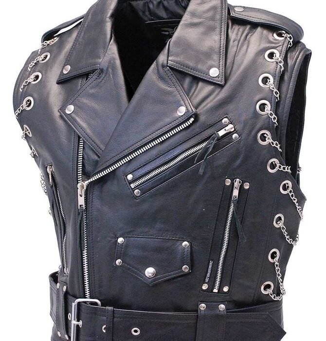 Chromed Out Leather Motorcycle Vest