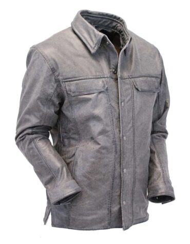 Mens Vintage Gray Leather Shirt