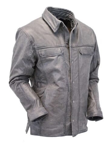 Mens Vintage Gray Leather Shirt