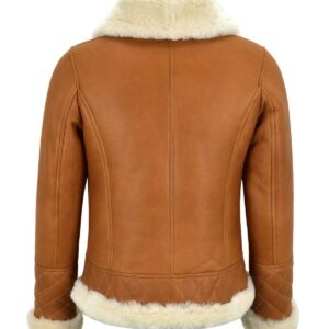 Women's Tan Brown Bomber Real Sheepskin Leather Jacket