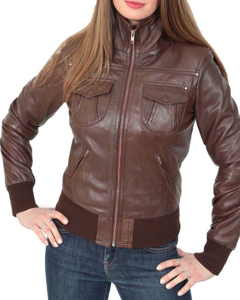 Womens Classic Bomber Real Leather Jacket