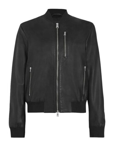 Womens Elegant Black Bomber Leather Jacket