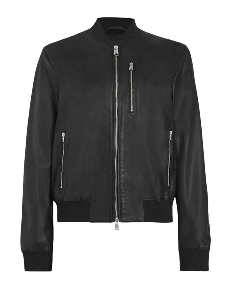 Womens Elegant Black Bomber Leather Jacket