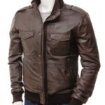 Mens Epaulettes Shoulder Stylish Bomber Leather Jacket - Fashion Forward