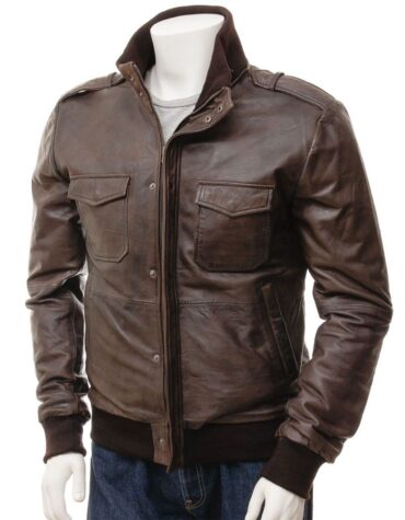 Mens Epaulettes Shoulder Stylish Bomber Leather Jacket