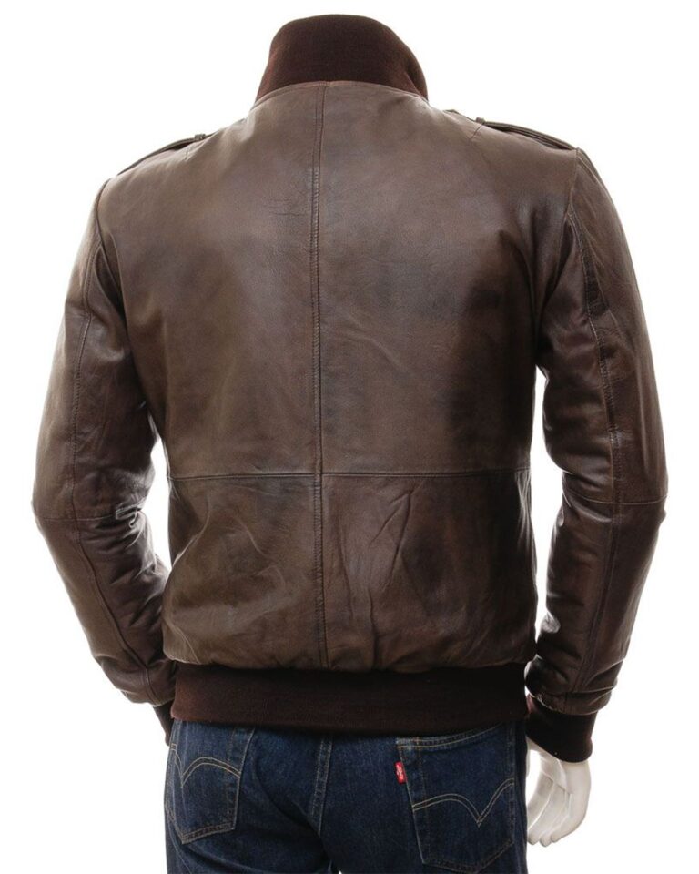 Mens Epaulettes Shoulder Stylish Bomber Leather Jacket