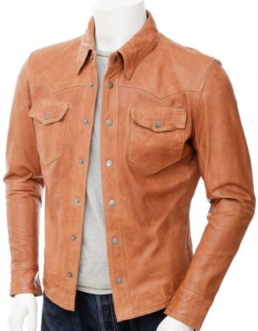 MENS TAN LEATHER SHIRT