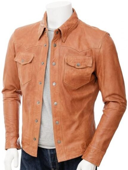MENS TAN LEATHER SHIRT