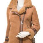 WOMENS TAN SHEEPSKIN BIKER JACKET