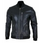 Mens Black Leather Bomber Jacket - Classic Elegance