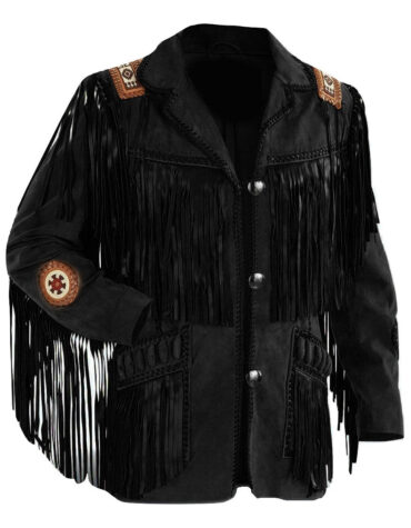 Mens Western cowboy suede leather jacket with Fringes Black