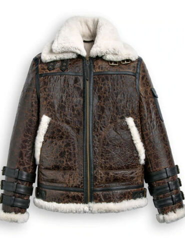 Double Tone Men Brown Shearling Aviator Leather Jacket