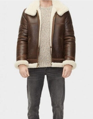 Mens Aviator Sheepskin Shearling Leather Jacket