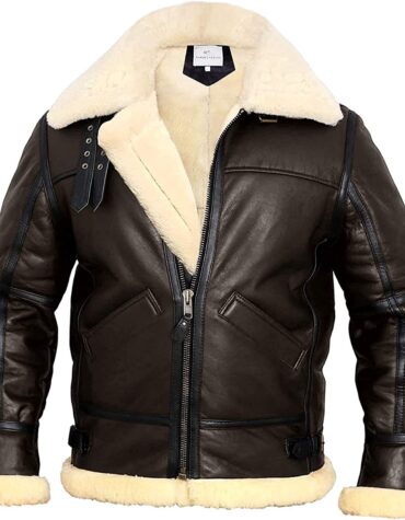 Black shearling jacket mens For winter