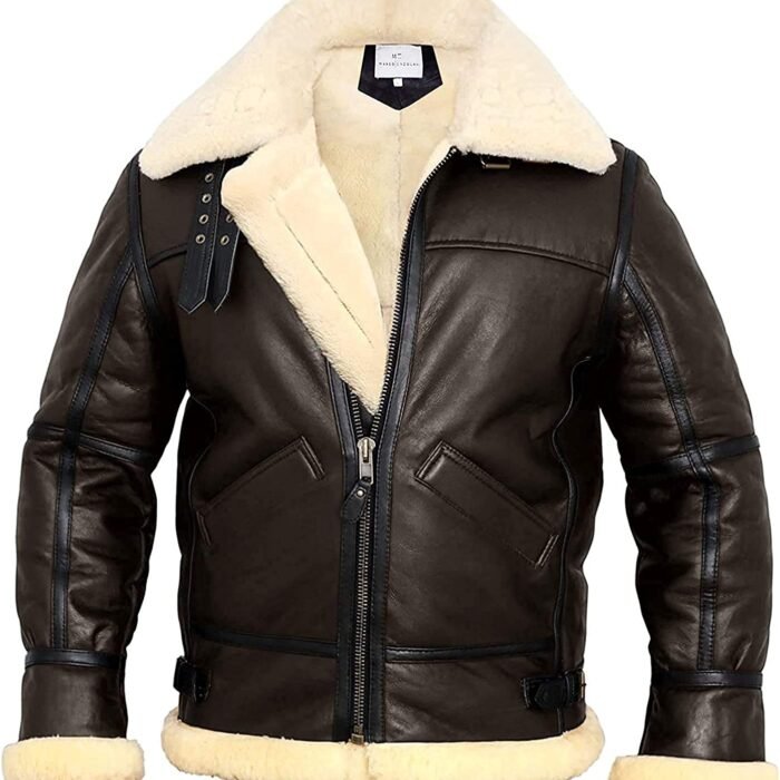 Black shearling jacket mens For winter