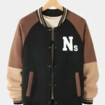 Classic Black and Brown Men's Varsity Jacket - Timeless Versatility