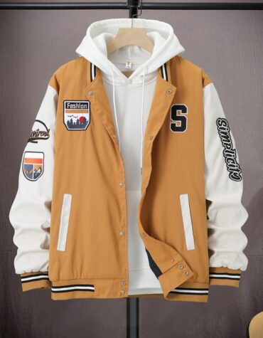 White and Skin Varsity Men Jacket
