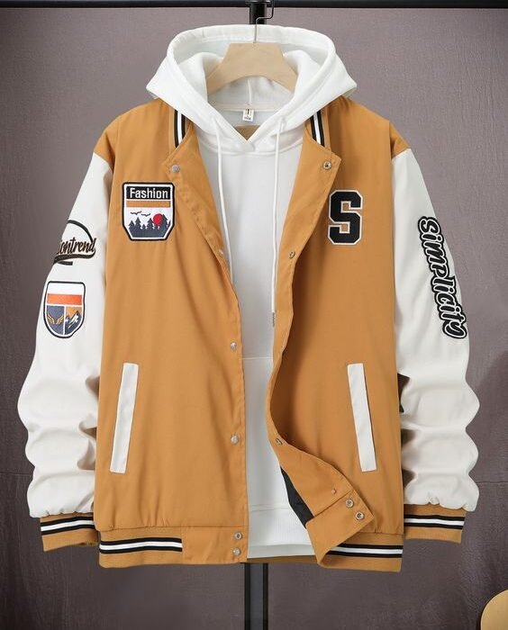 White and Skin Varsity Men Jacket