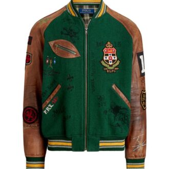 Green varsity Leather Jacket For Men