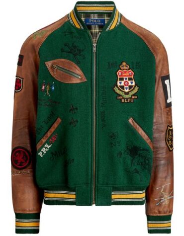 Green varsity Leather Jacket For Men