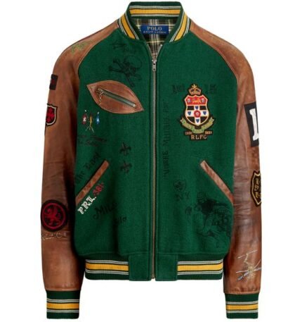 Green varsity Leather Jacket For Men