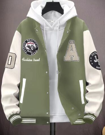 White and Green Varsity Men Jacket