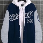 White and Blue Varsity Men Jacket - Classic Sporty Outerwear