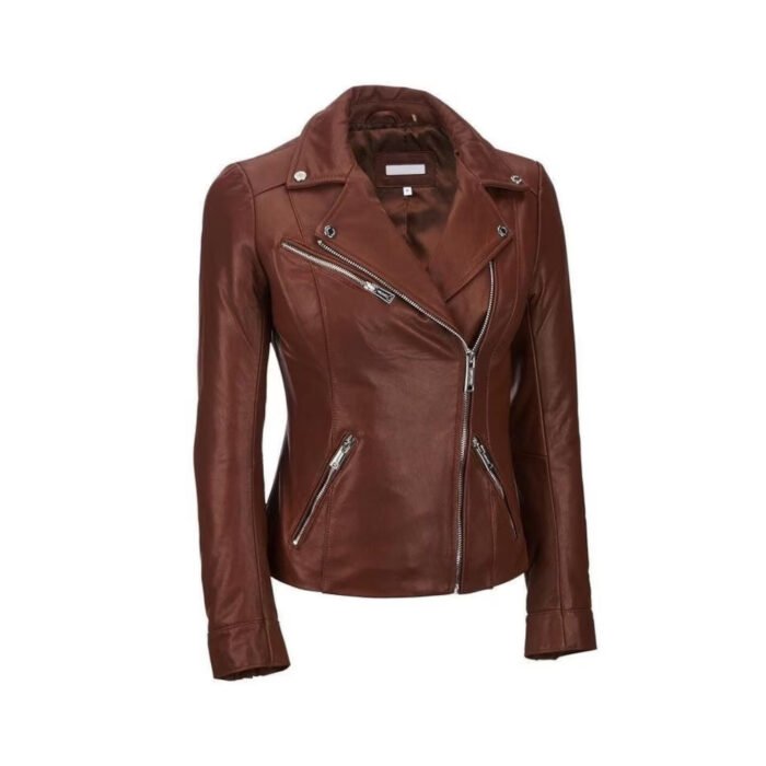 Custom Brown Lambskin Motorcycle Biker Slim Fit Leather Jacket