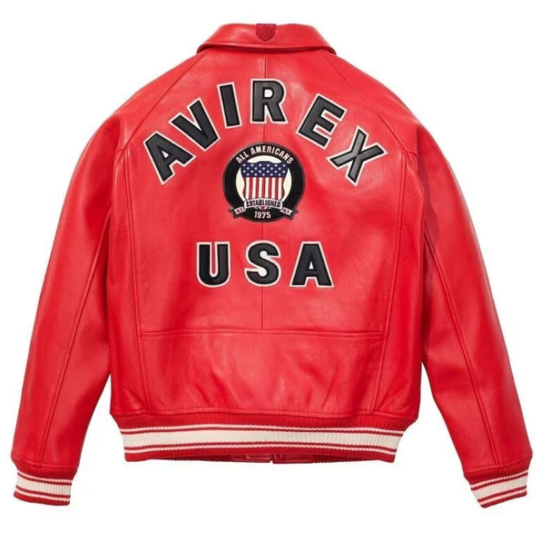 Men's Avirex Red Real Bomber American Flight Jacket Leather Jacket