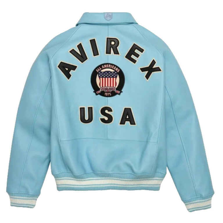 Mens Avirex Sky Blue American Flight Leather Jacket