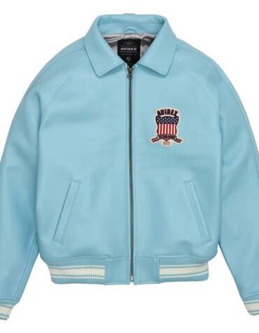 Mens Avirex Sky Blue American Flight Leather Jacket