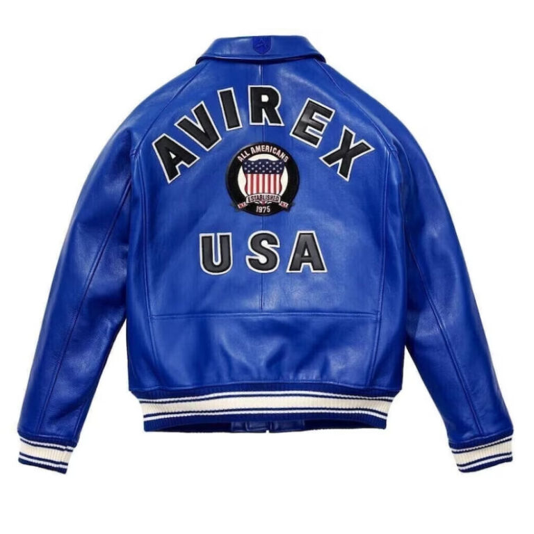 Mens Blue Avirex Real Leather Bomber Jacket