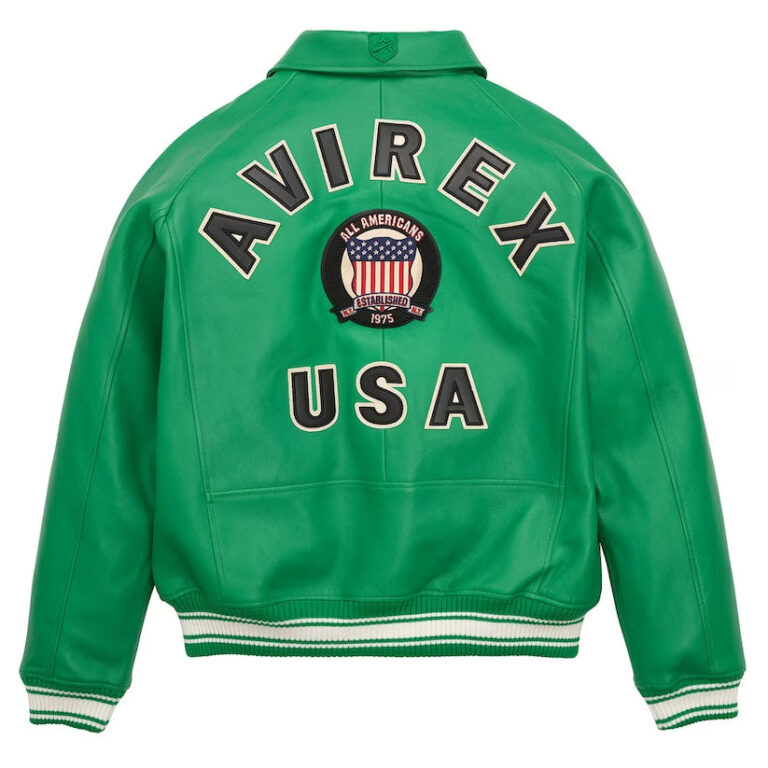 Mens New Avirex Green Real Bomber American Flight Jacket Leather Jacket