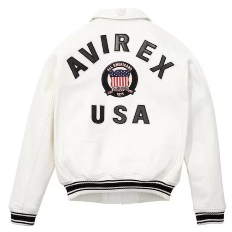 Mens New Avirex White Real Bomber American Flight Jacket Leather Jacket