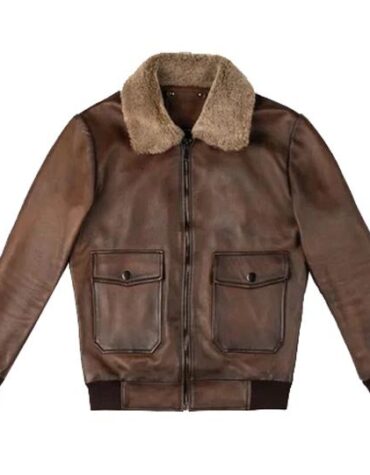 Chocolate Brown Leather Bomber Jacket