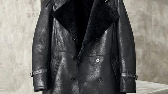 Men's Black Shearling Long Trench Coat