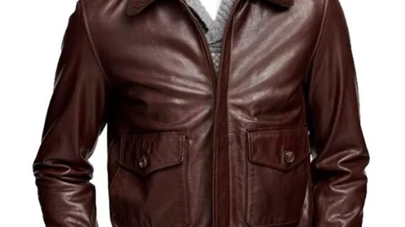 Men's Brown Leather Bomber Jacket with Detachable Fur Collar