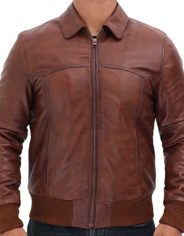 Men's Vintage Brown Leather Bomber Jacket