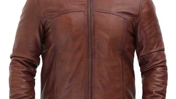 Men's Vintage Brown Leather Bomber Jacket