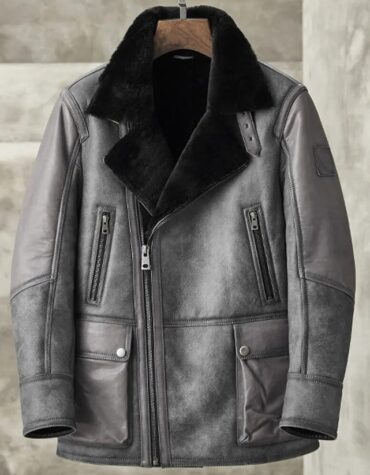 Men's Metallic Gray B3 Shearling Bomber Jacket - Genuine Leather Coat