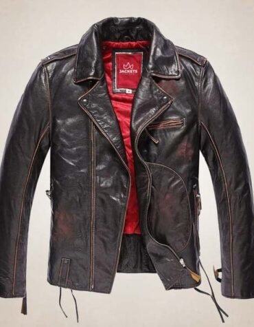 Men’s Pilot Style Biker Leather Jacket with Red Lining