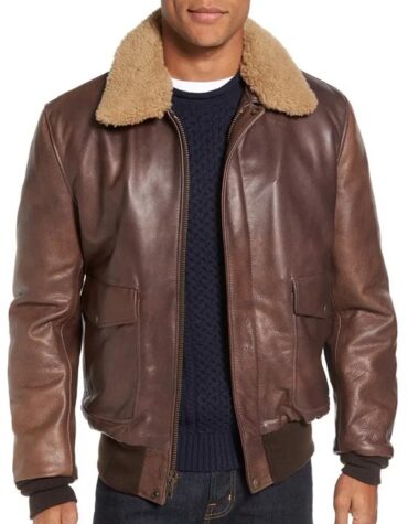 Vintage Leather Bomber Jacket with Shearling Collar]