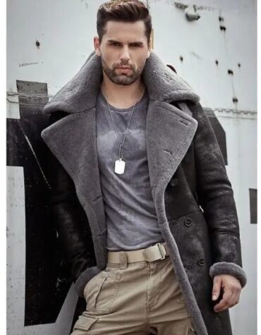 Men's Black B7 Shearling Leather Coat